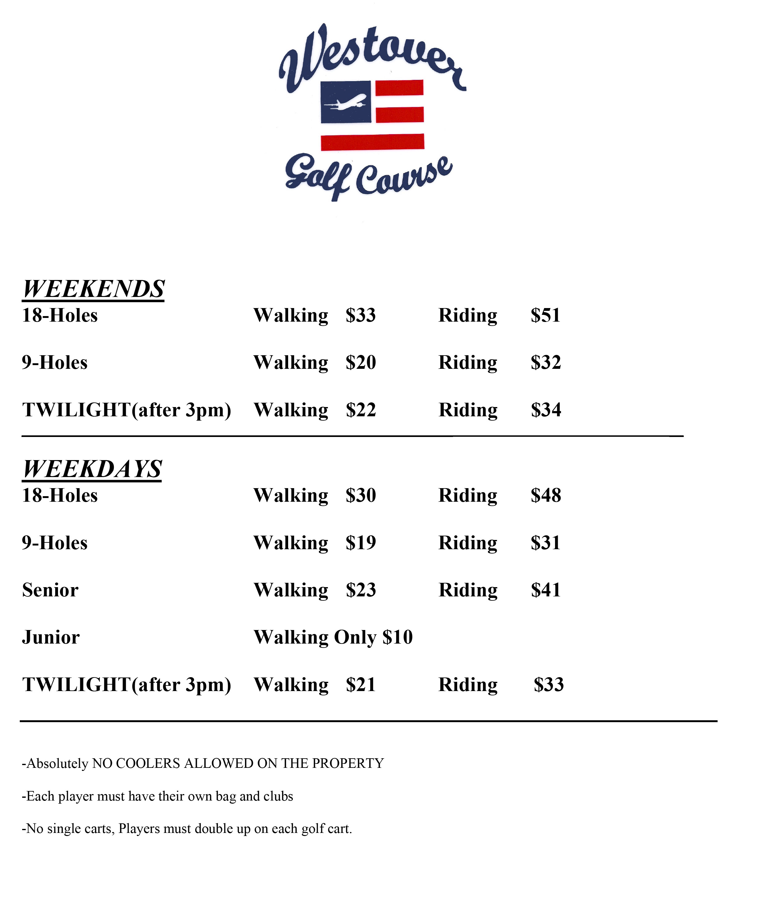 Rates Westover Municipal Golf Course